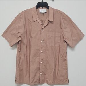 FRAME MEN'S BUTTON FRONT CAMP COLLAR SHIRT IN POWDER BRICK  SIZE XL